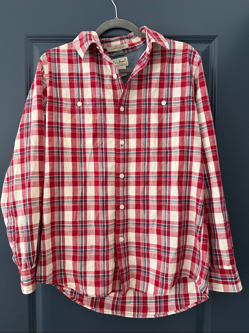 LL BEAN red plaid button down shirt